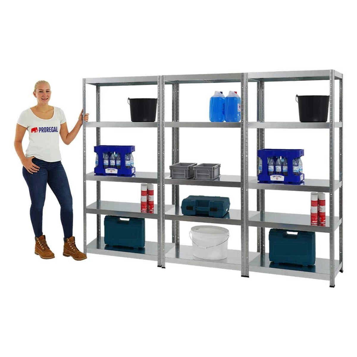 SCHWERLASTREGAL Steel Eagle 3er-Set mit 3x 180x80x40 cm Fachlast 130 kg Verzinkt - Silberfarben, Metall (240/180/40cm) - PROREGAL