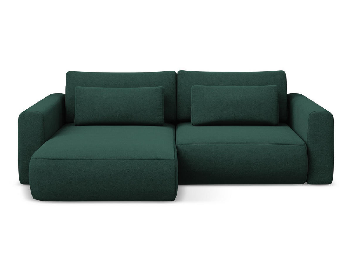 ECKSOFA mit Schlaffunktion Strukturstoff Stoff Grün - Dunkelgrün/Schwarz, Kunststoff/Textil (149/240cm) - Makamii