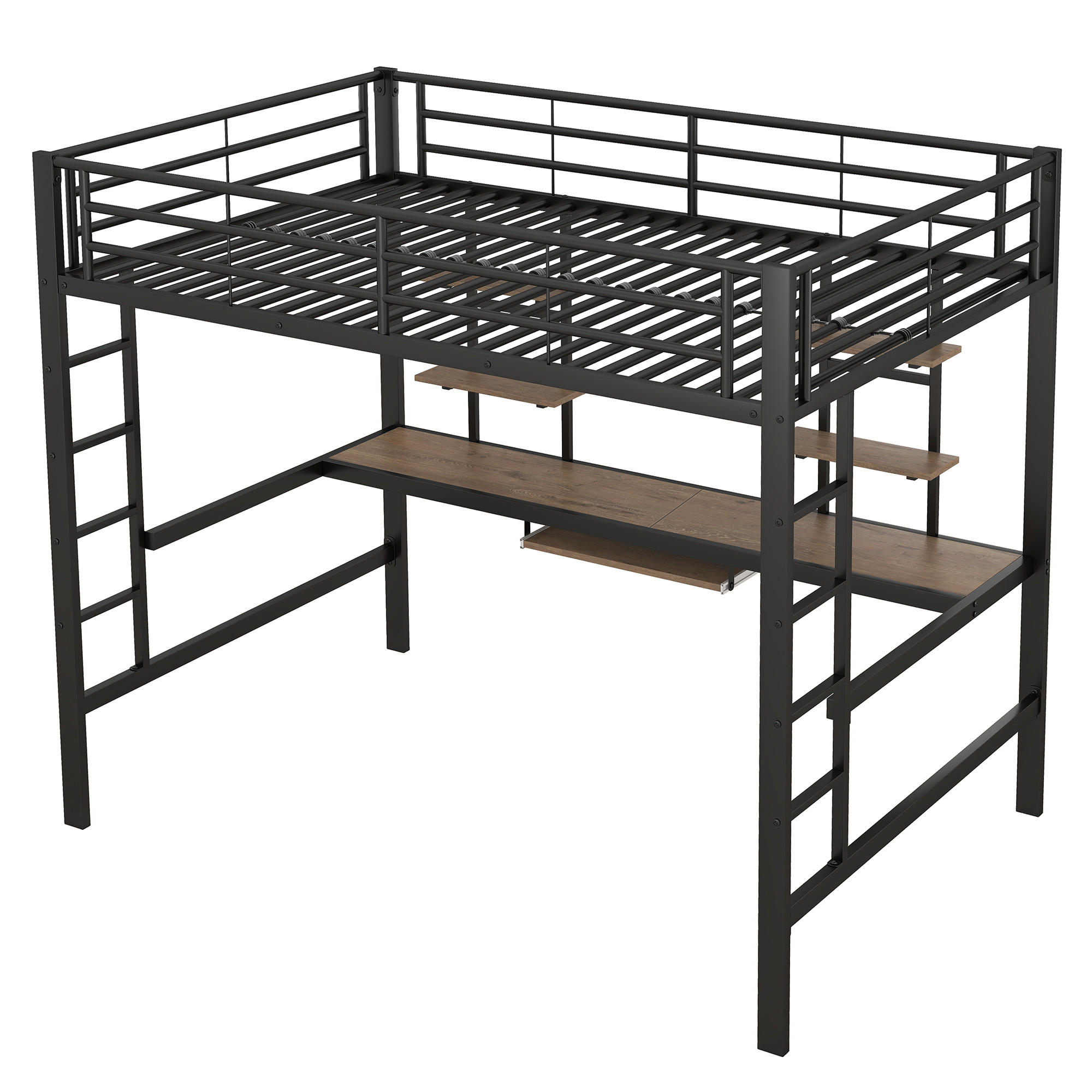 HOCHBETT 140/200 cm DE-04421, mit Schreibtisch und 2 Bücherregalen in Schwarz - Schwarz, Metall (140/200cm) - ComfortXL