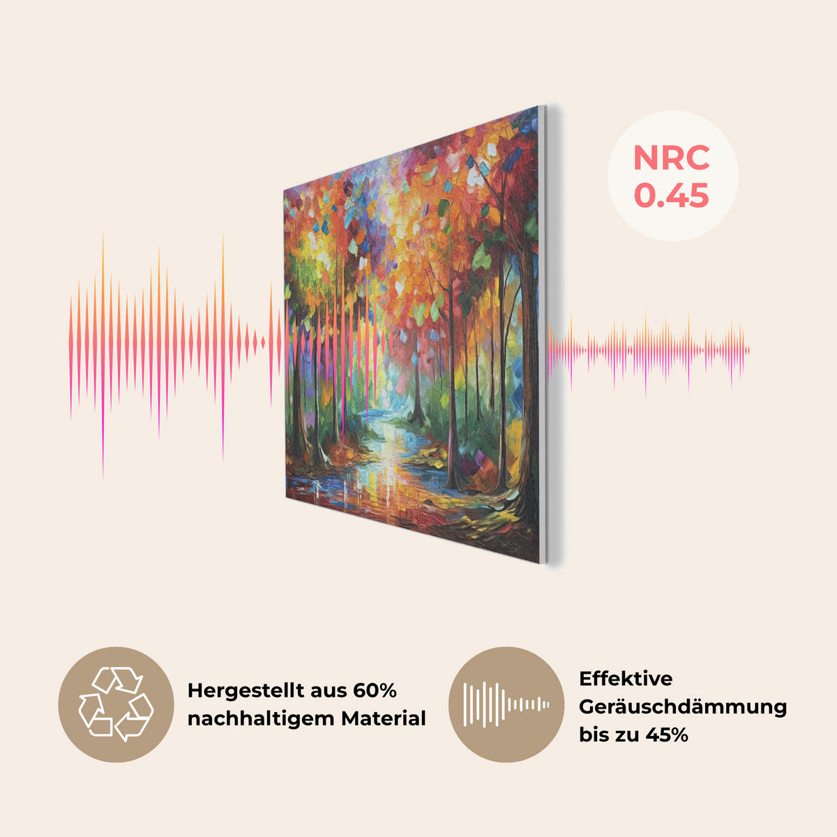 AKUSTIKBILD Landschaft - Wald - Farben - Natur Wanddeko 70x50 cm - Multicolor, Kunststoff (70/50/0.9cm) - MuchoWow