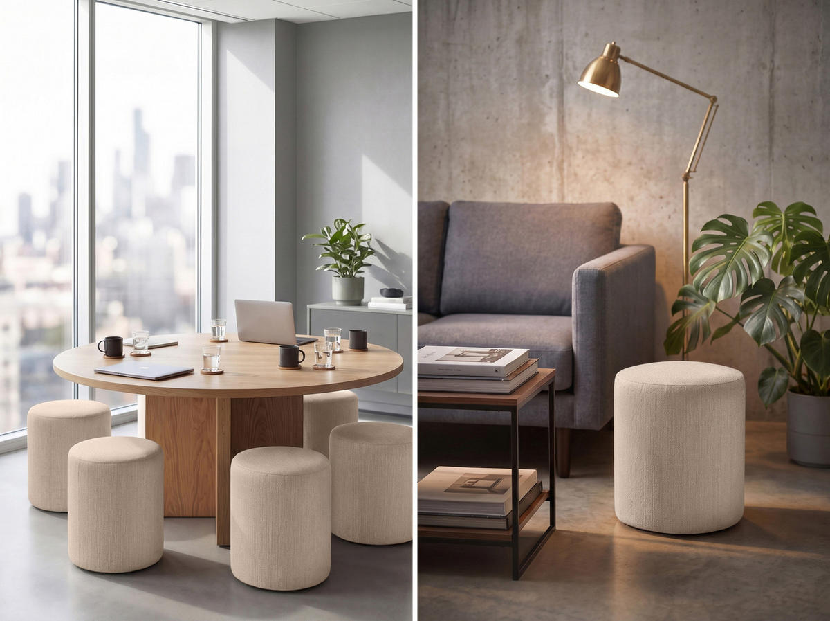 HOCKER M22 Beige 41/45/41 cm rund - Beige, Textil (41/45/41cm) - Livojo