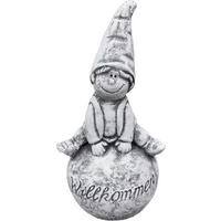 STEINFIGUR Wichtel auf Kugel Willkommen frostfest Steinguss - Grau, Stein (12/24/12cm) - stoneandstyle