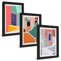 BILDER SET 3er Set - 20x30 cm Schwarzer Rahmen - Farbenfrohe Illustrationen von Gebäuden - Schwarz, Kunststoff (20/30cm) - TULUP