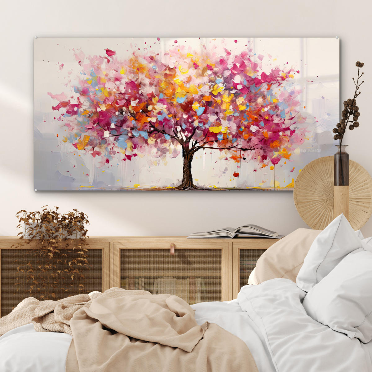 OBRAZ NA AKRYLOVOM SKLE Akvarel - Strom - Umenie - Abstraktné 120x60 cm - viacfarebná, sklo (120/60cm) - MuchoWow