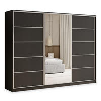 SCHWEBETÜRENSCHRANK PINA 270/205/58 cm 3-türig mit Spiegel und 4 Schubladen Schwarz - Schwarz, Holzwerkstoff (270/205/58cm) - MASSENO