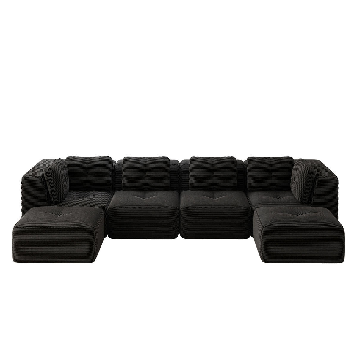 ECKSOFA 386/177/69 cm schwarz aus Cord modular ohne Aufbau - Schwarz, Textil (177/386cm) - OKWISH