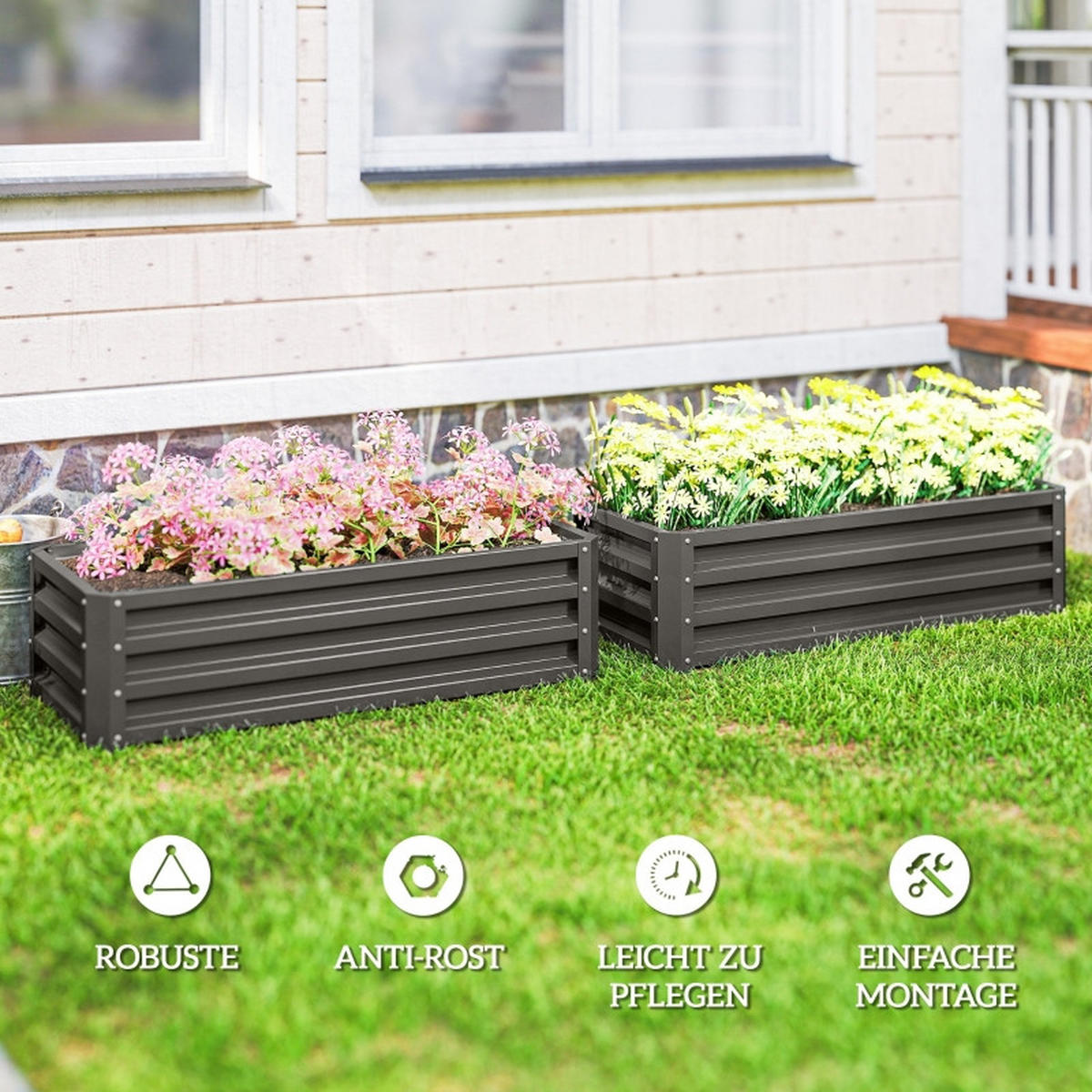 HOCHBEET Metall 2er Set 110x50x30 cm offen dunkelgrau - Dunkelgrau, Metall (110/30/50cm) - Fortuna Lai