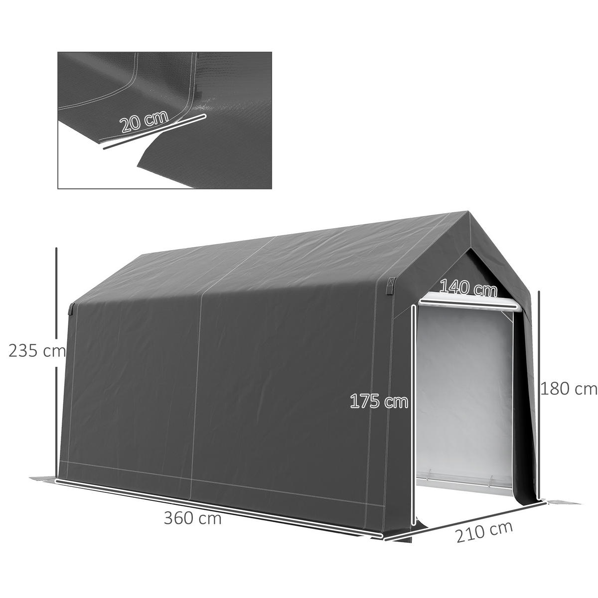 ZELT Garagenzelt Dunkelgrau 2,1 x 3,6 x 2,35 m - Dunkelgrau, Metall (360/235/210cm) - ComfortXL