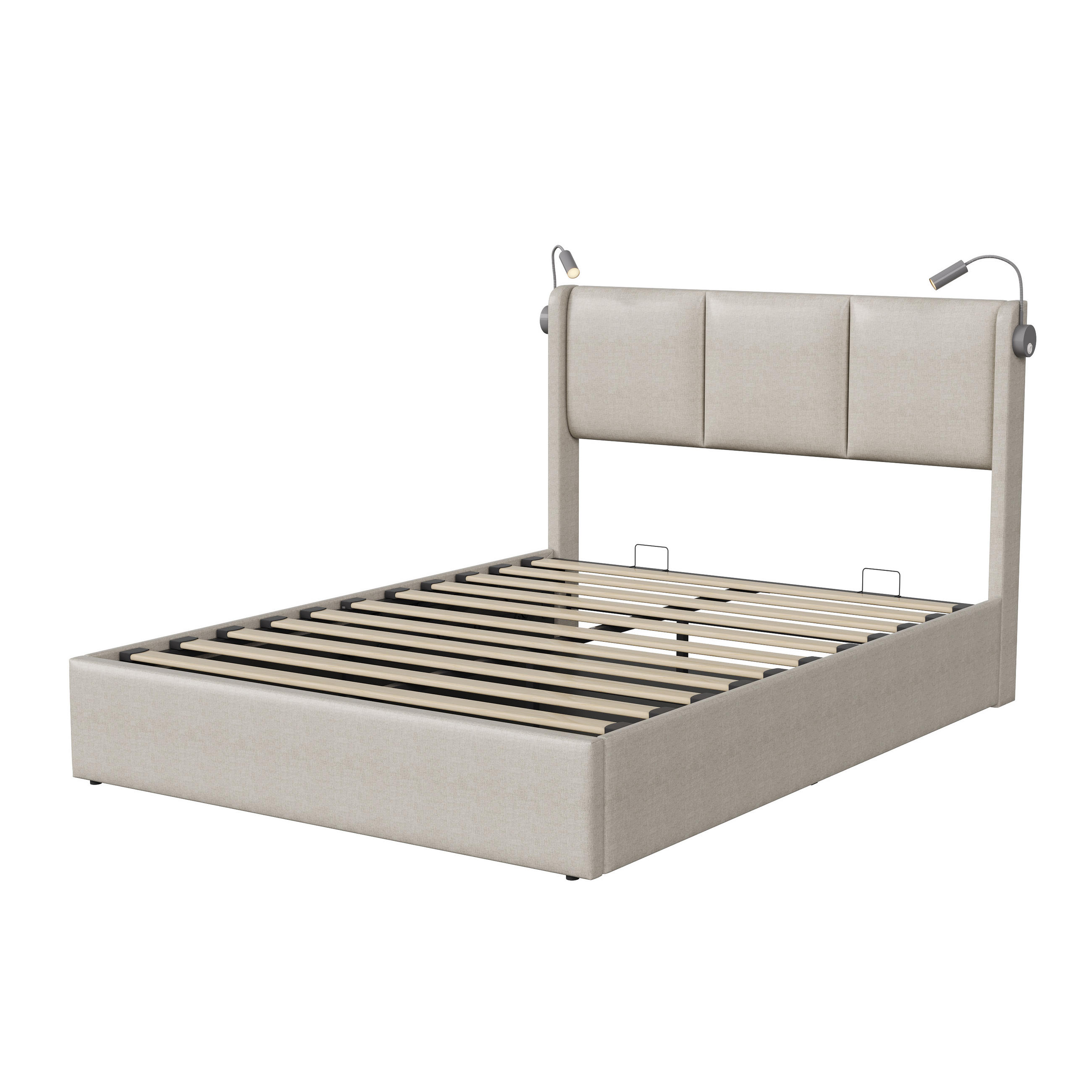 POLSTERBETT 160x200 Beige PU Leselampen Hydraulik - Beige, Metall (160/200cm) - SHOPENTRA