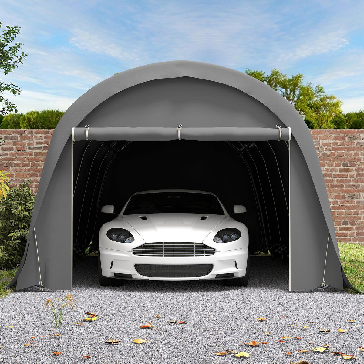CARPORT DE-12720 360/720/270 cm UPF50+ mit Seitenwänden Dunkelgrau - Dunkelgrau, Metall (360/270/720cm) - ComfortXL