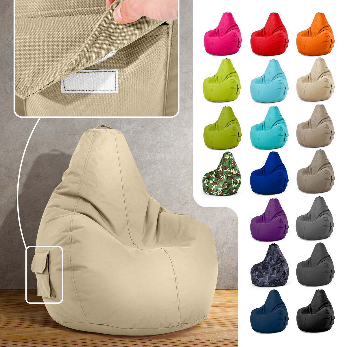 SITZSACK Lounge Chair "Cozy" 80x70x90cm - Beige, Textil (70/90/80cm) - Green Bean