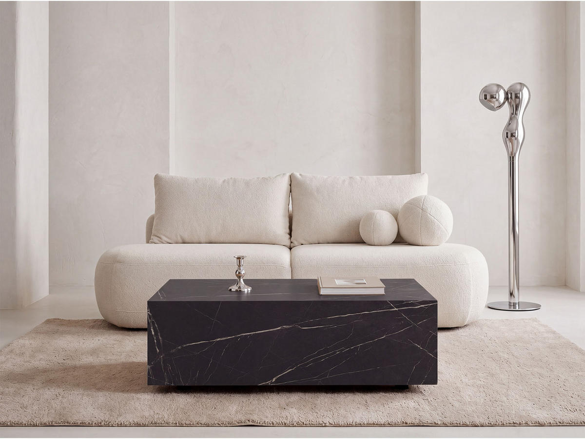 COUCHTISCH Noma Rechteckig in Marmor Schwarz, Blockform mit versteckten Rollen 90/55/28 cm - Anthrazit/Schwarz, Holzwerkstoff (55/90/28cm) - WFL GROUP