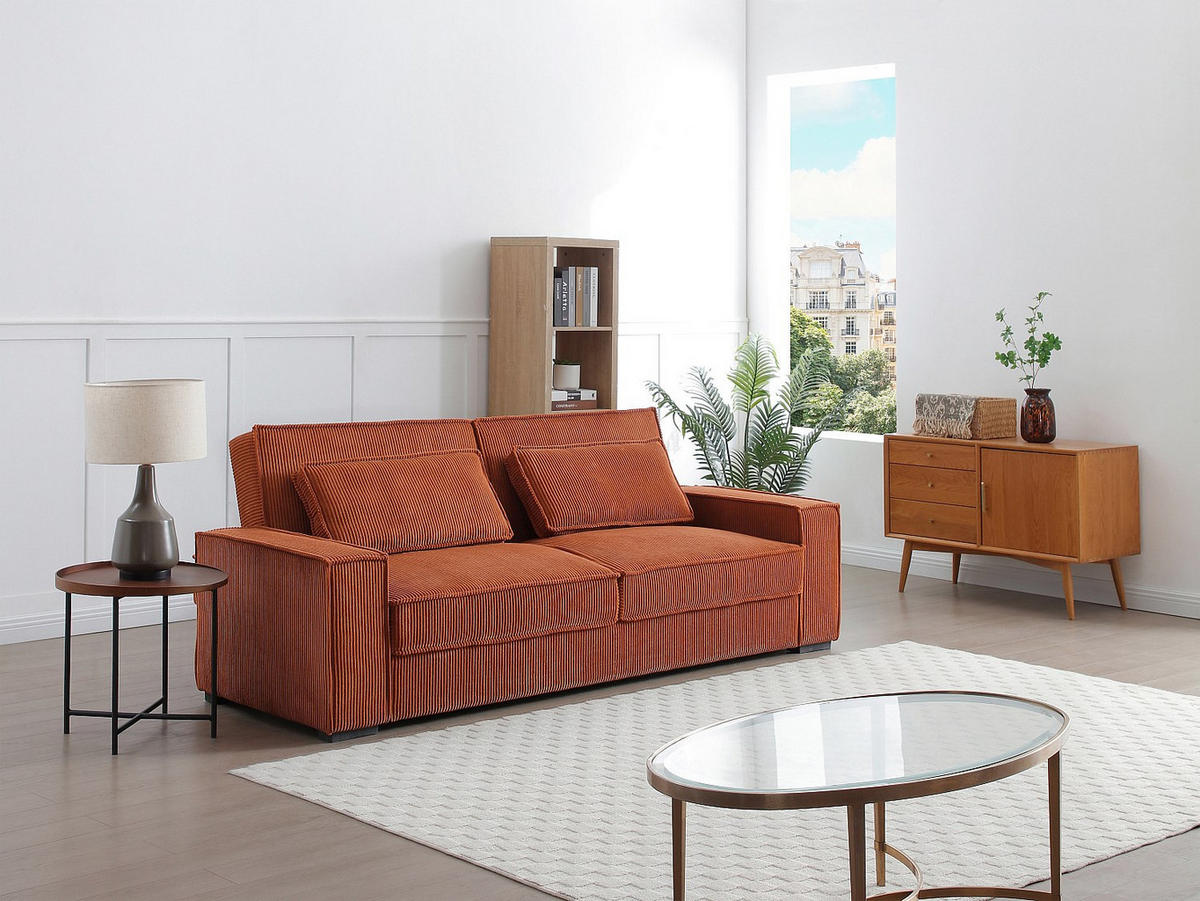 SCHLAFSOFA - 3 Personen - samt - terracotta Finoro - Terracotta, Textil (230/90/95cm) - Vente-Unique