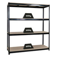 SCHWERLASTREGAL Bison 200x180x60 cm 4 Spanplatten-Ebenen 16mm Fachlast 600 kg Schwarz - Schwarz, Metall (180/200/60cm) - PROREGAL