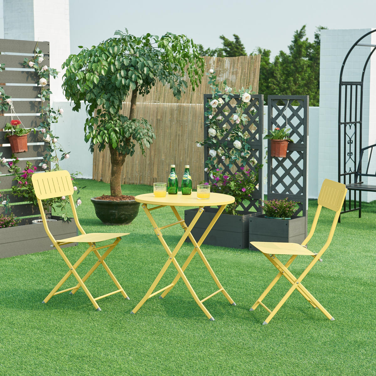 GARTENKLAPPSTUHL-SET 2 TLG. Sande - Gelb, Metall (42/84.5/50cm) - [en.casa]
