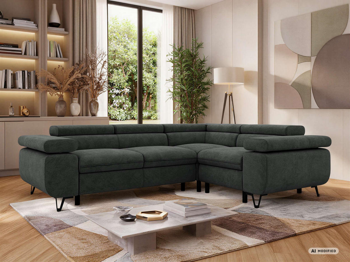 ECKSOFA ORSO L Dunkelgrau Stukture - Rechts Seite - Dunkelgrau/Schwarz, Textil/Metall (268/197cm) - MKS