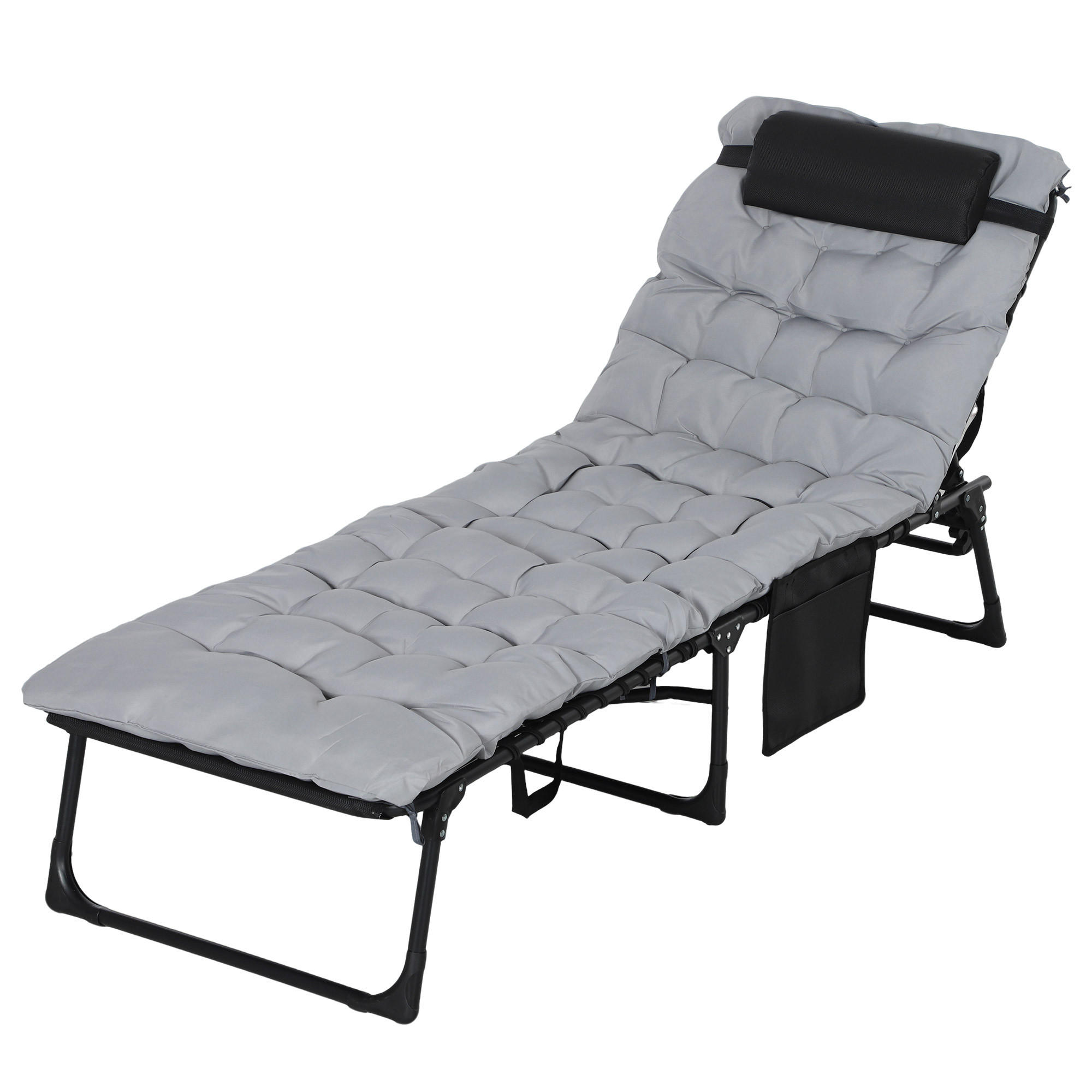KLAPPLIEGE, 5-stufig neigbare Rückenlehne, Kissen, Auflage, bis 120 kg, Stahl, hellgrau, 58 x 189 x 32,5 cm - Hellgrau, Metall (58/32.5/189cm)