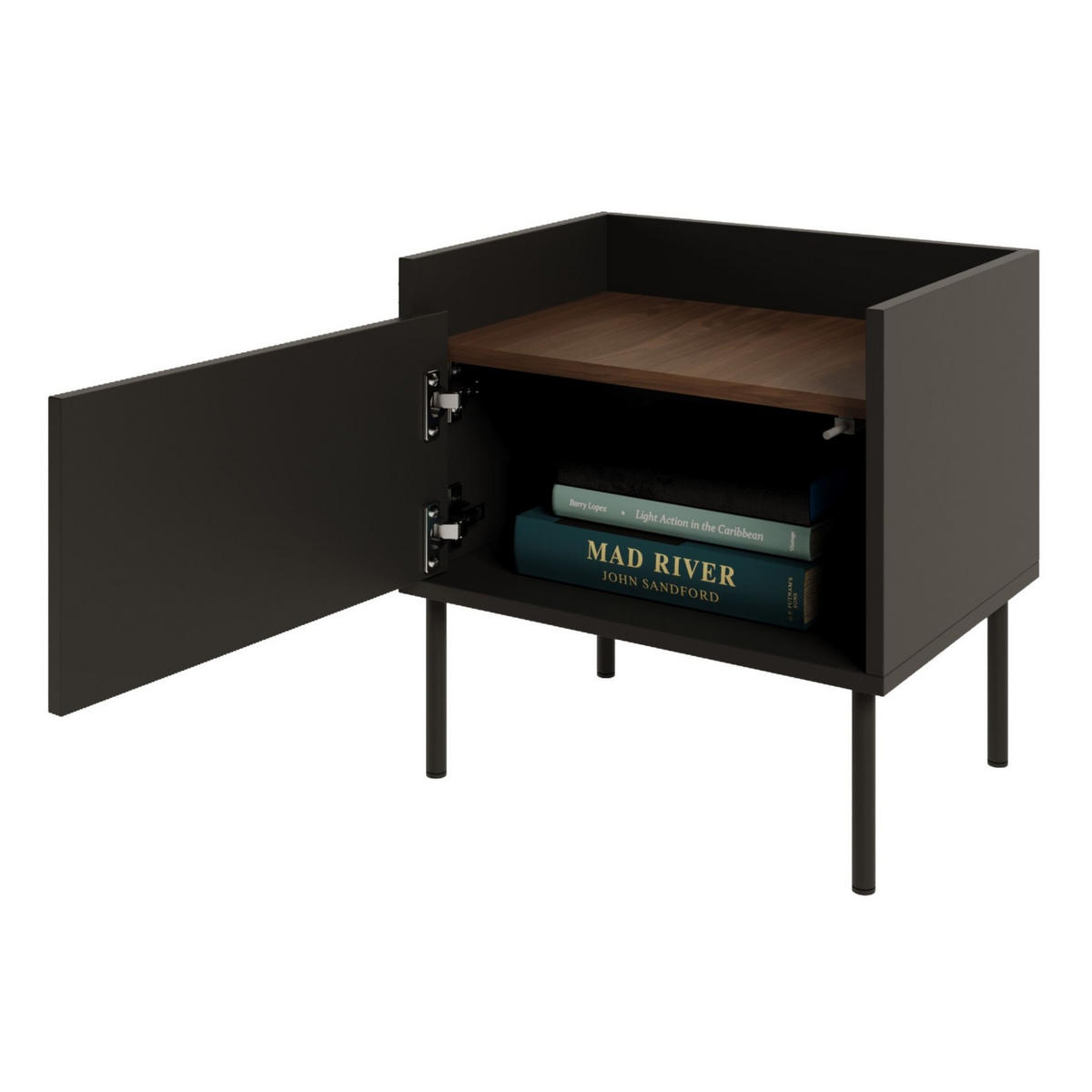 NACHTTISCH Tovi Schwarz / Holzoptik Nussbaum 50 cm - Schwarz, Holzwerkstoff/Metall (48.2/48.5/36.4cm) - Selsey