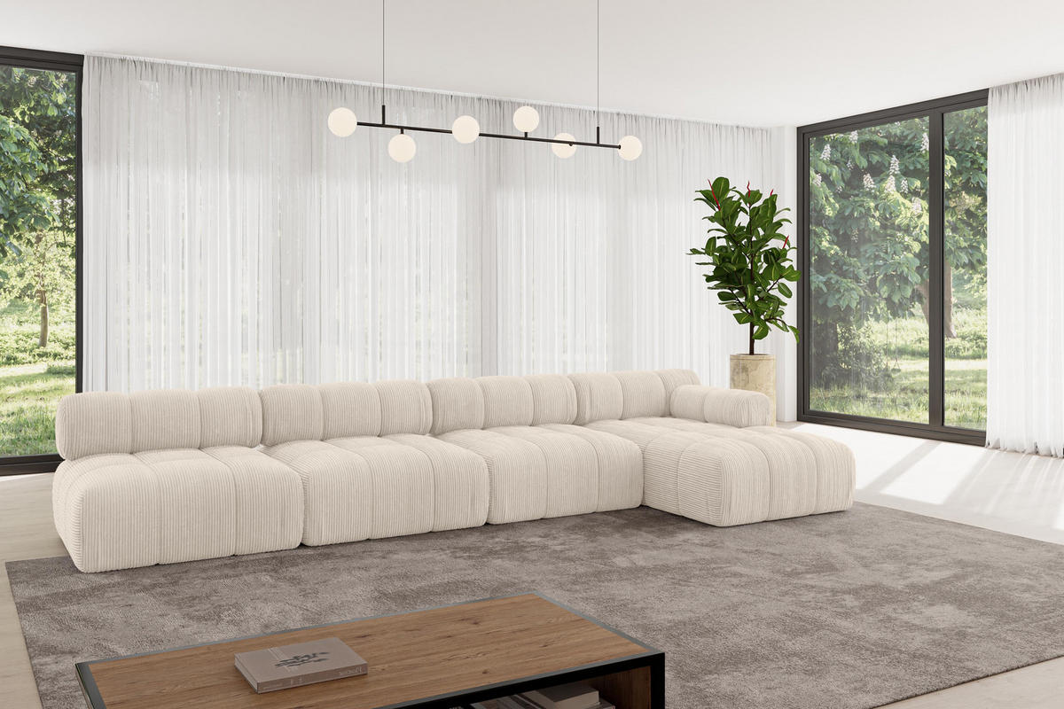 ECKSOFA modulares Sofa Razon-L3 - 380x160x70 cm Beige Cord - Beige, Holzwerkstoff/Textil (380/160cm) - ALTDECOR