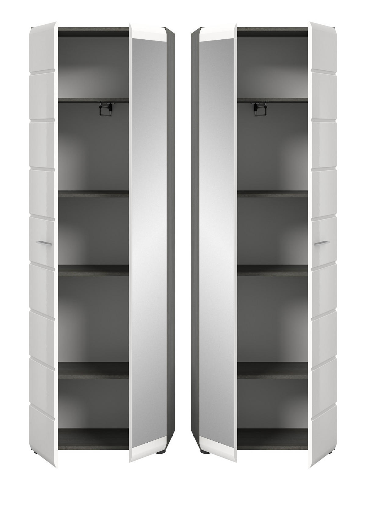 GARDEROBENSCHRANK weiß Hochglanz, grau 60 cm, Flurschrank mit Spiegeltür - Weiß Hochglanz/Silberfarben, Glas/Holzwerkstoff (60/192/37cm) - Inn.Furn