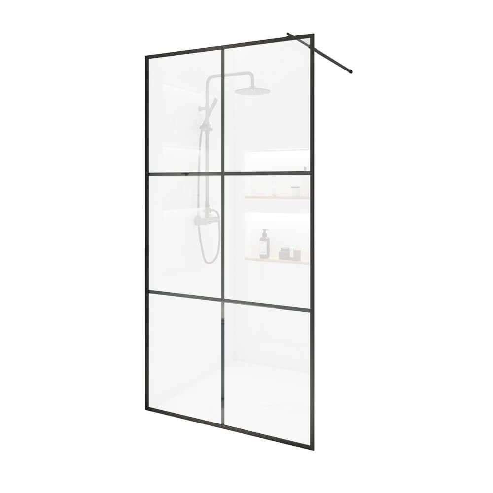 DUSCHABTRENNUNG ESG-Glas BAKI - 160 x 200 xm Schwarz 6 Raster - Schwarz, Glas/Metall (160/200cm) - Home Deluxe