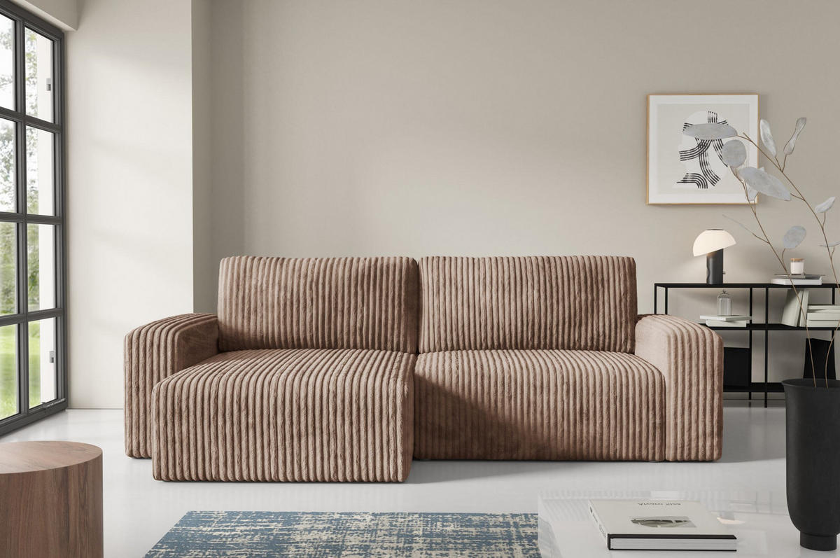 ECKSOFA mit Schlaffunktion Cord Brown - Braun, Textil (244/149cm) - Furnisell