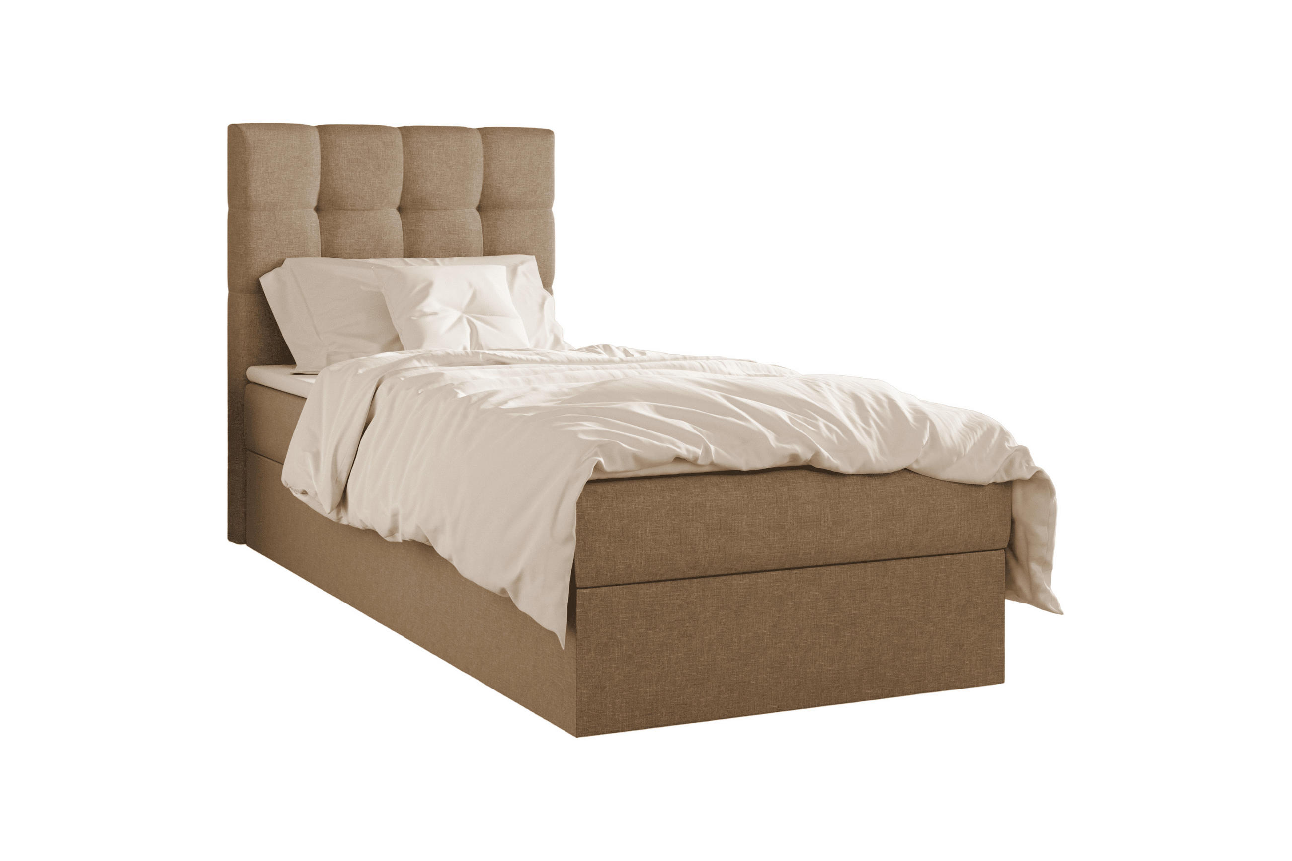 BOXBETT - Bett 05 OSLO - Hugo - 90x200 cm - mit Bettkasten und Waschbarem Topper - Cappuccino, Holz (90/200cm) - ROYAL24_MARKT