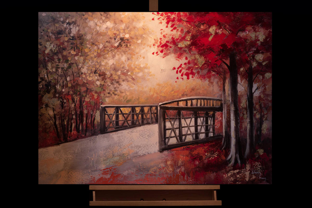 ACRYLBILD HANDGEMALT 100/75 cm - Beige/Rot, Holz/Textil (100/75cm) - KUNSTLOFT