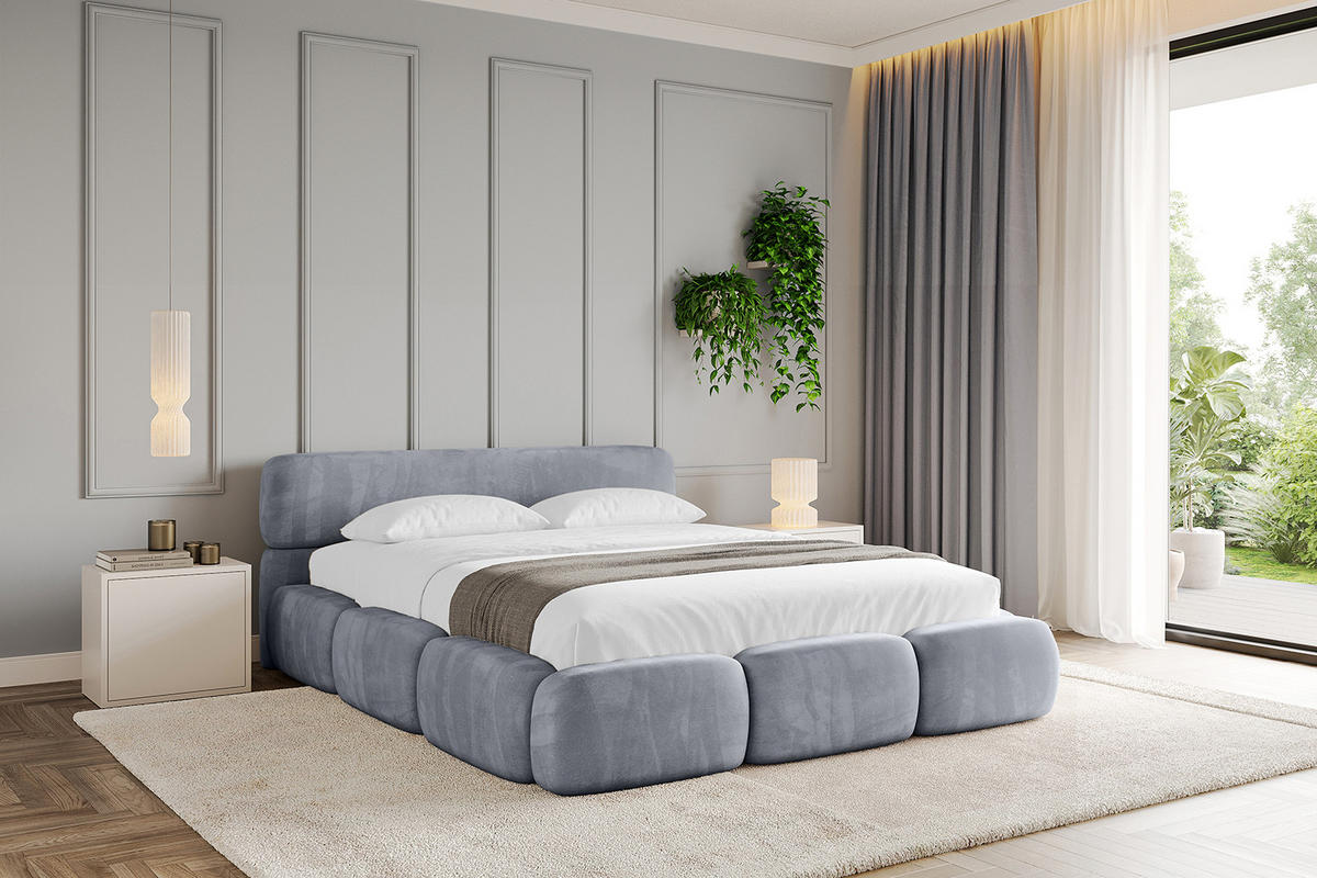 POLSTERBETT mit Bettkasten und Lattenrost, Boxbett ohne Matratze - ELVA-v1 200x200 Grau - Grau, Holzwerkstoff/Textil (200/200cm) - ALTDECOR