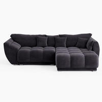 ECKSOFA LARGO Rechts Schwarz Velours Premium L-Form Couch mit Schlaffunktion & Bettkasten - Schwarz, Holz (285/180cm) - Barchello