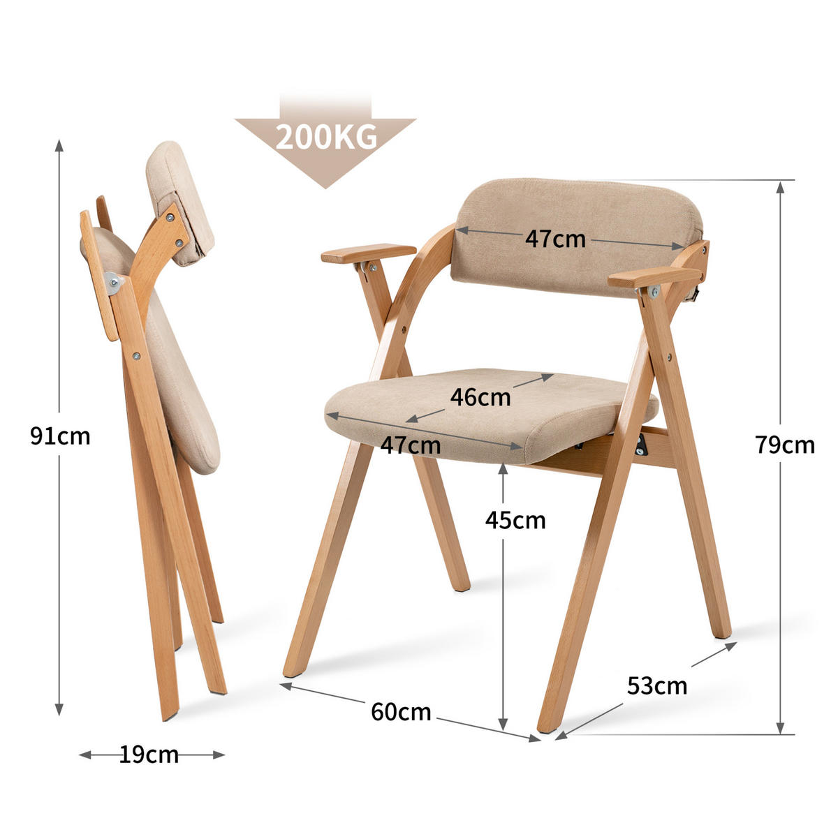 KLAPPSTUHL mit Armlehnen 2er-Set Buchenholz Khaki - Braun, Holz (60/79/52.5cm) - Meubliv