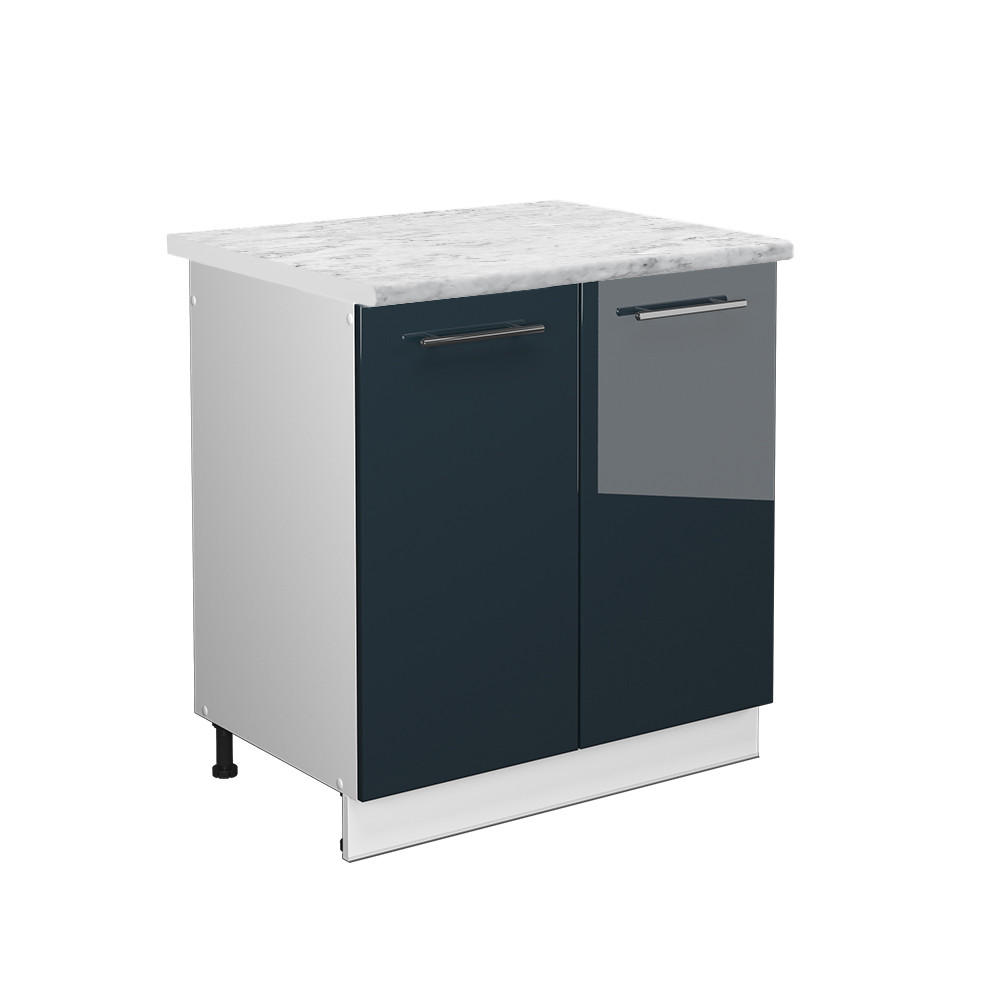SPÜLENUNTERSCHRANK Fame-Line Dunkelblau Hochglanz 80 cm, AP Marmor - Weiß/Dunkelblau, Holzwerkstoff (80/82/60cm) - Vicco