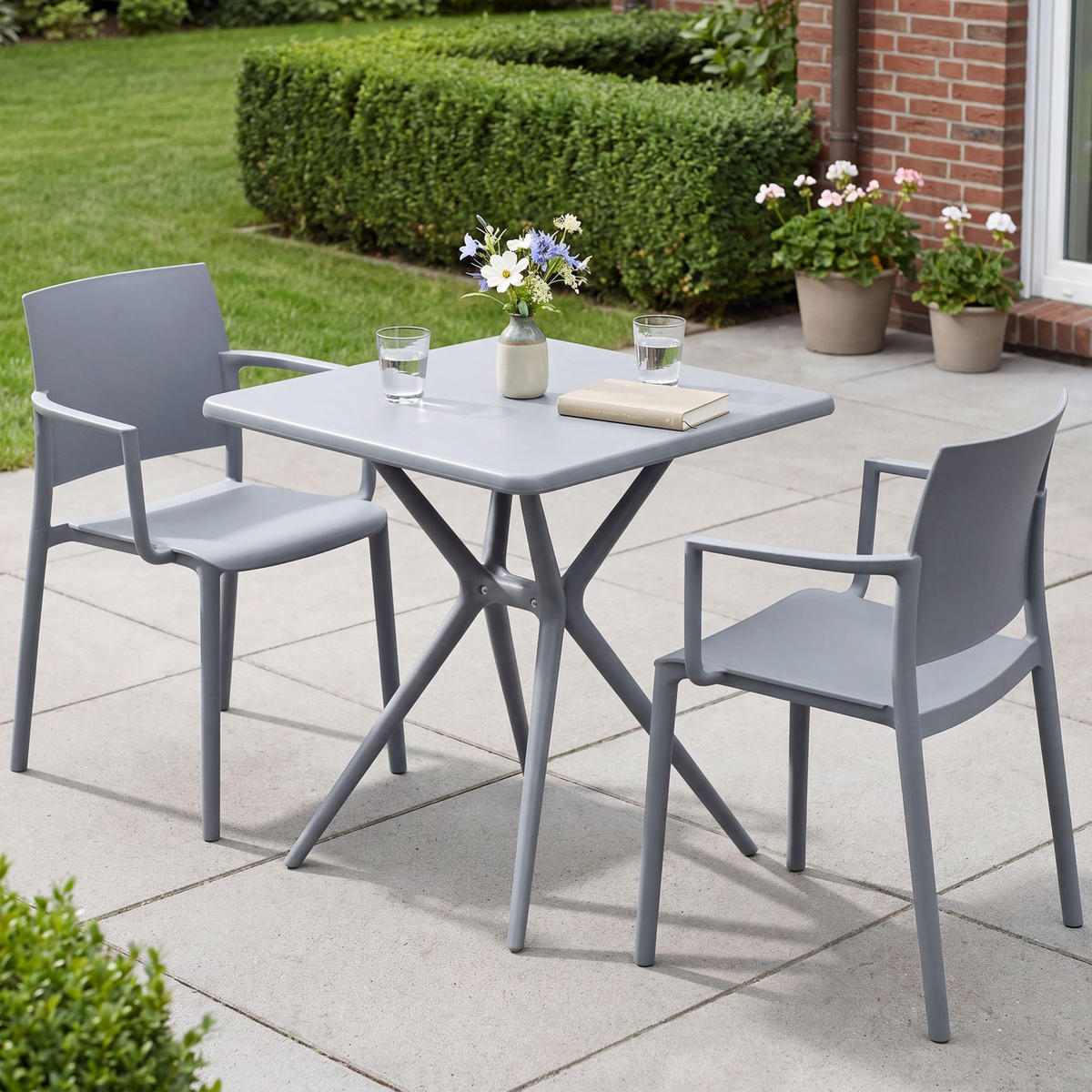 GARTENMÖBEL-SET Frida 2 Stühle 186x72x81cm Kunststoff Grau Balkonset - Grau, Kunststoff - DELUKE