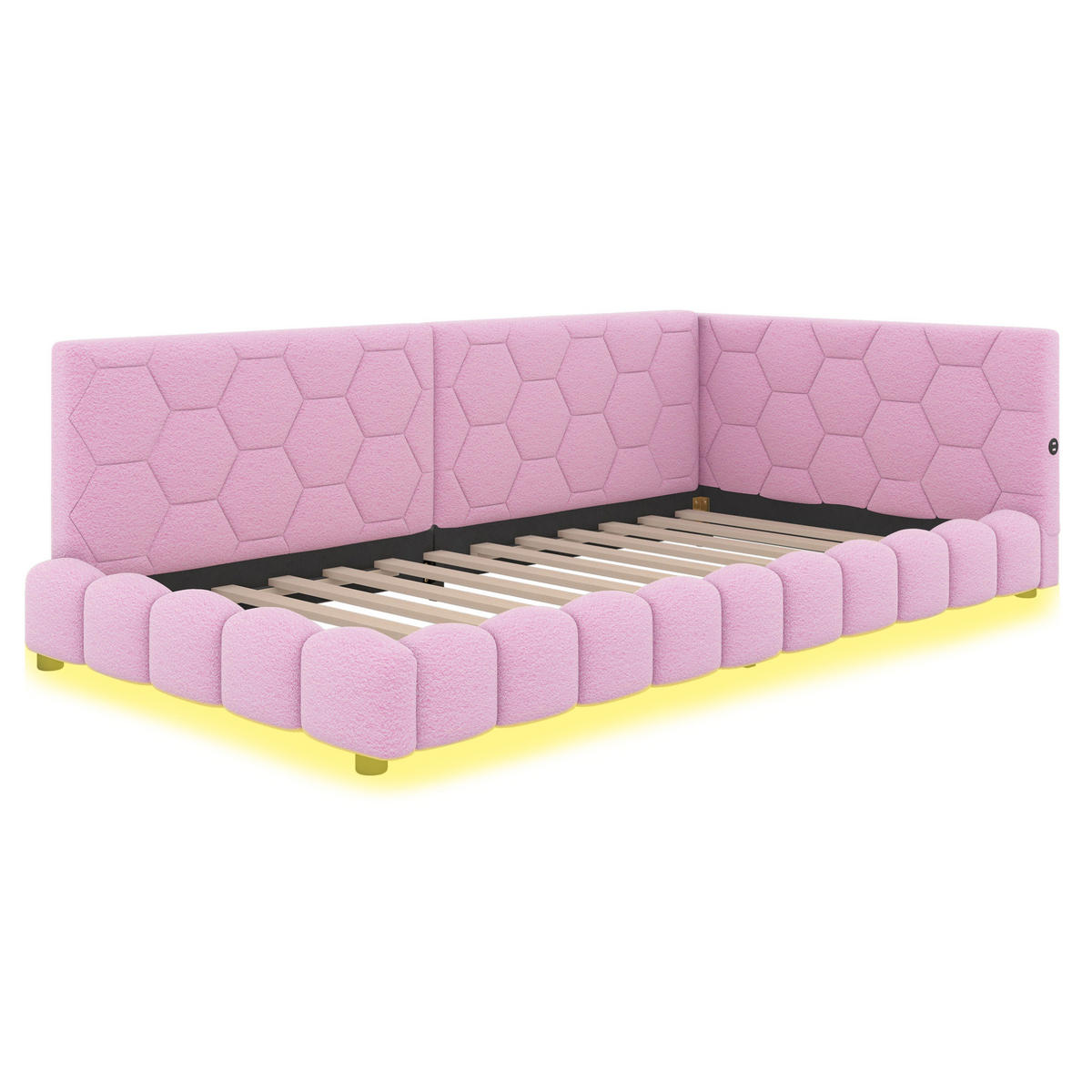 TAGESBETT 90/200 cm mit LED-Beleuchtung, USB- und Typ-C-Anschluss, Vliesimitat, Rosa - Rosa, Textil (90/200cm) - Redom