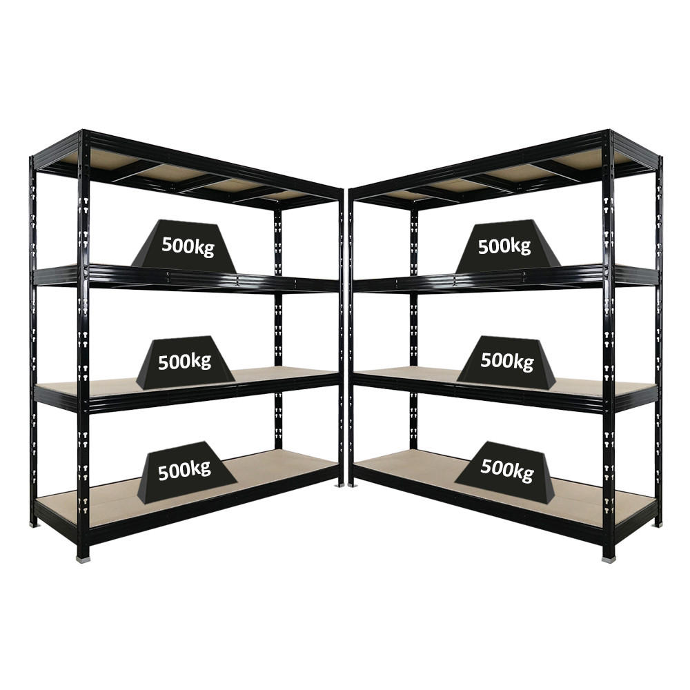 SCHWERLASTREGAL Rhino 2er-Set 200x200x60 cm 4 Spanplatten-Ebenen 16mm Fachlast 500 kg Schwarz - Schwarz, Metall (400/200/60cm) - PROREGAL