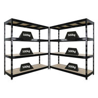 SCHWERLASTREGAL Rhino 2er-Set 200x200x60 cm 4 Spanplatten-Ebenen 16mm Fachlast 500 kg Schwarz - Schwarz, Metall (400/200/60cm) - PROREGAL