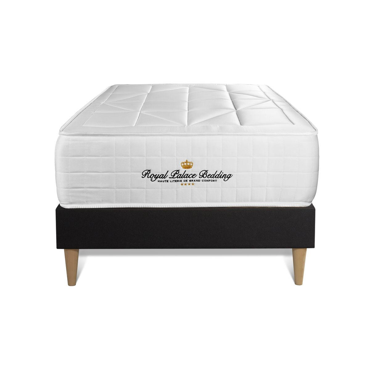 BETT Windsor Taschenfederkern und Memory-Schaum 90 x 200 cm h1 - Kit Bettgestell Schwarz - Beige/Schwarz, Karton/Holz (90/200cm) - ROYAL PALACE BEDDING