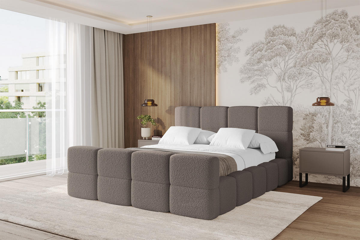 POLSTERBETT mit Bettkasten und Lattenrost mit Matratze H3/H4, Kopfteil, Boxbett, mit Stauraum - NATA-Z 120x200 Braun - Braun, Holzwerkstoff/Textil (120/200cm) - ALTDECOR