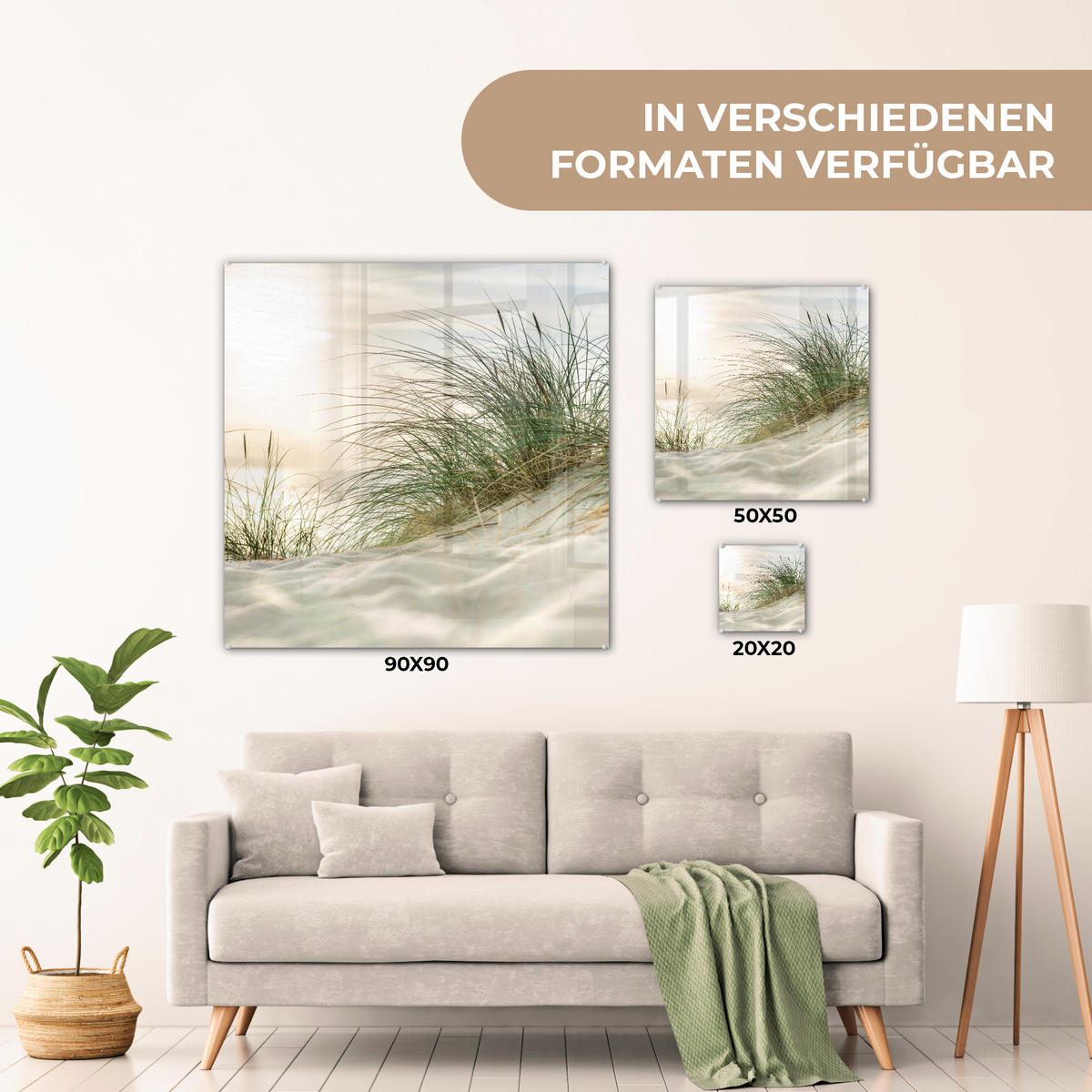 OBRAZ NA AKRYLOVOM SKLE Duny s marramovou trávou pod slnkom nemeckého národného parku Schleswig-Holsteinisches Wattenmeer 50x50 cm - krémová, sklo (50/50cm) - MuchoWow