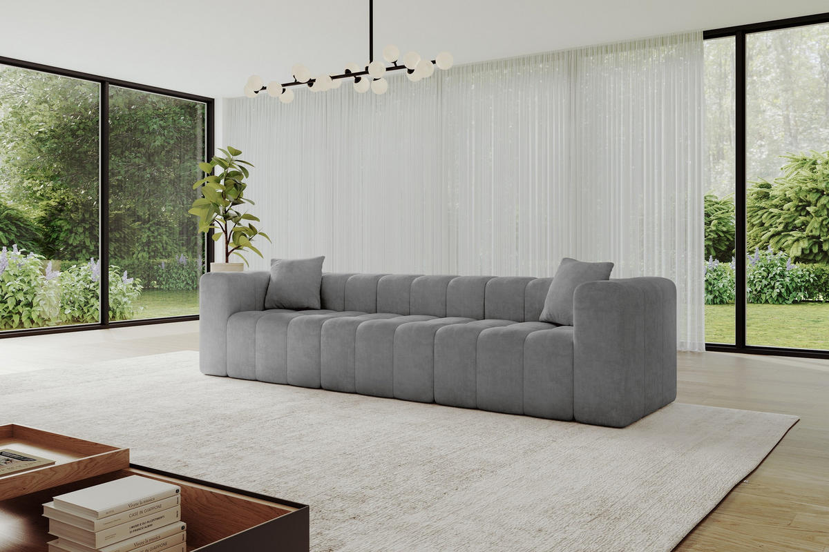 POHOVKA 3-MÍSTNÁ DONY-3 315x90x71 cm Šedá Velur - šedá/černá, kompozitní dřevo/textil (315/71/90cm) - ALTDECOR