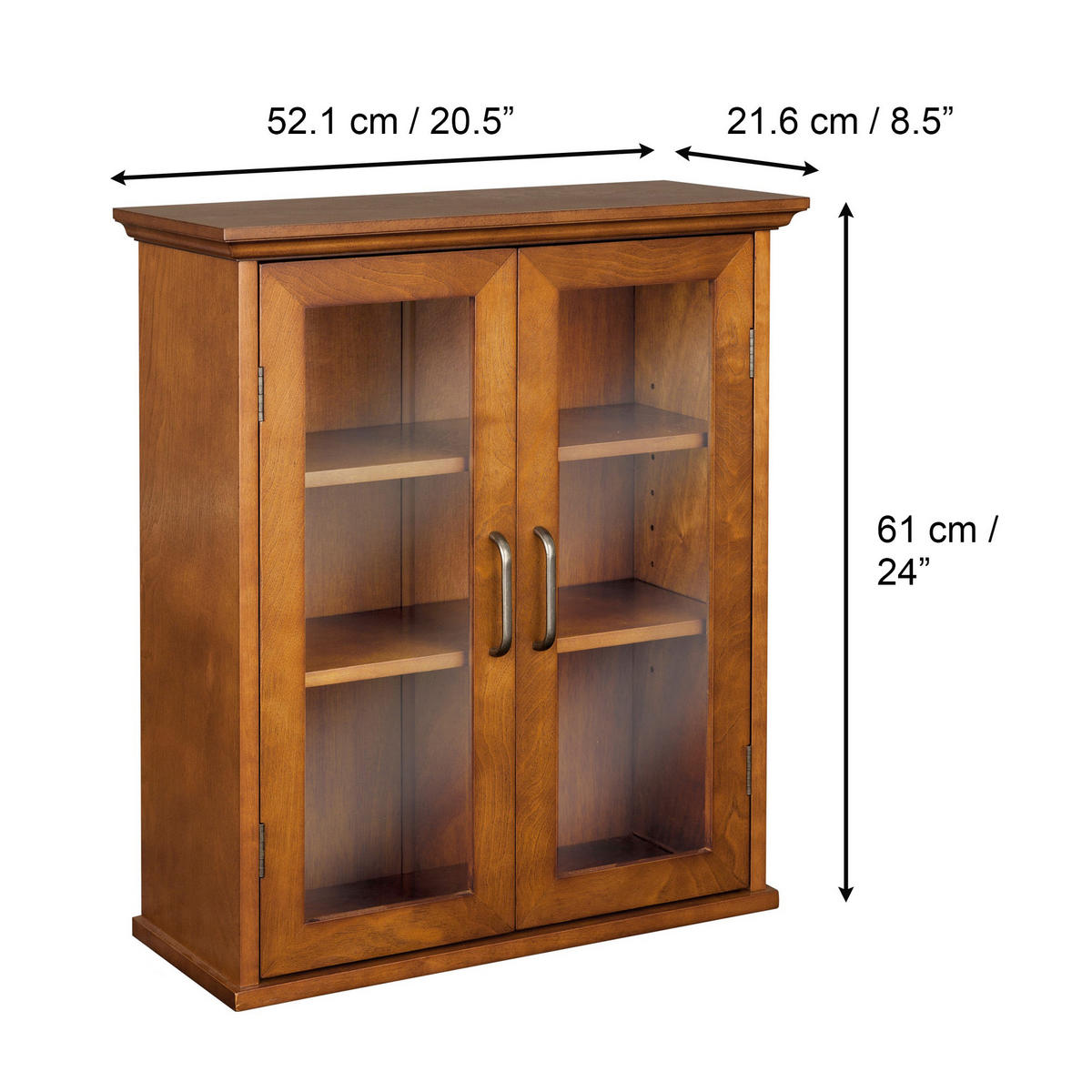 WANDBADSCHRANK mit Glastüren, 61cm, Braun - Braun, Holzwerkstoff (22/61/52cm) - Teamson Home
