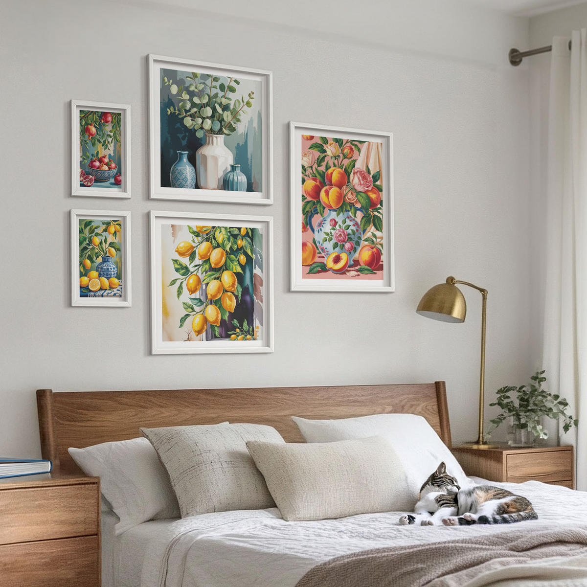 WANDBILDER 5er-Set - 50x50 cm & 20x30 cm & 40x60 cm Weißer Rahmen - Amalfi-Zitronen und -Orangen - Weiß, Kunststoff (40/60cm) - ArtPrintCave