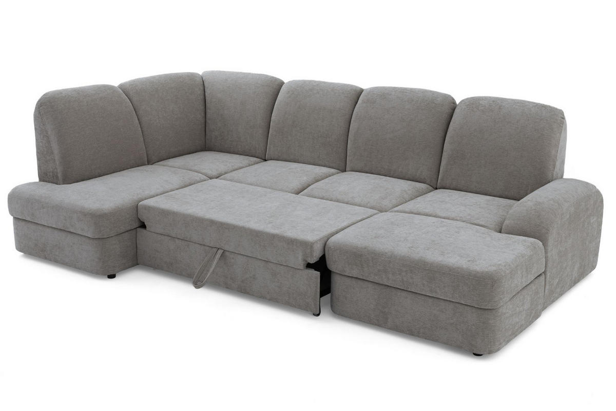 ECKSOFA VIBE U Links mit Schlaffunktion 129x263 Chenille Grau - Schwarz/Grau, Holz/Kunststoff (280/102/186cm) - Muffo