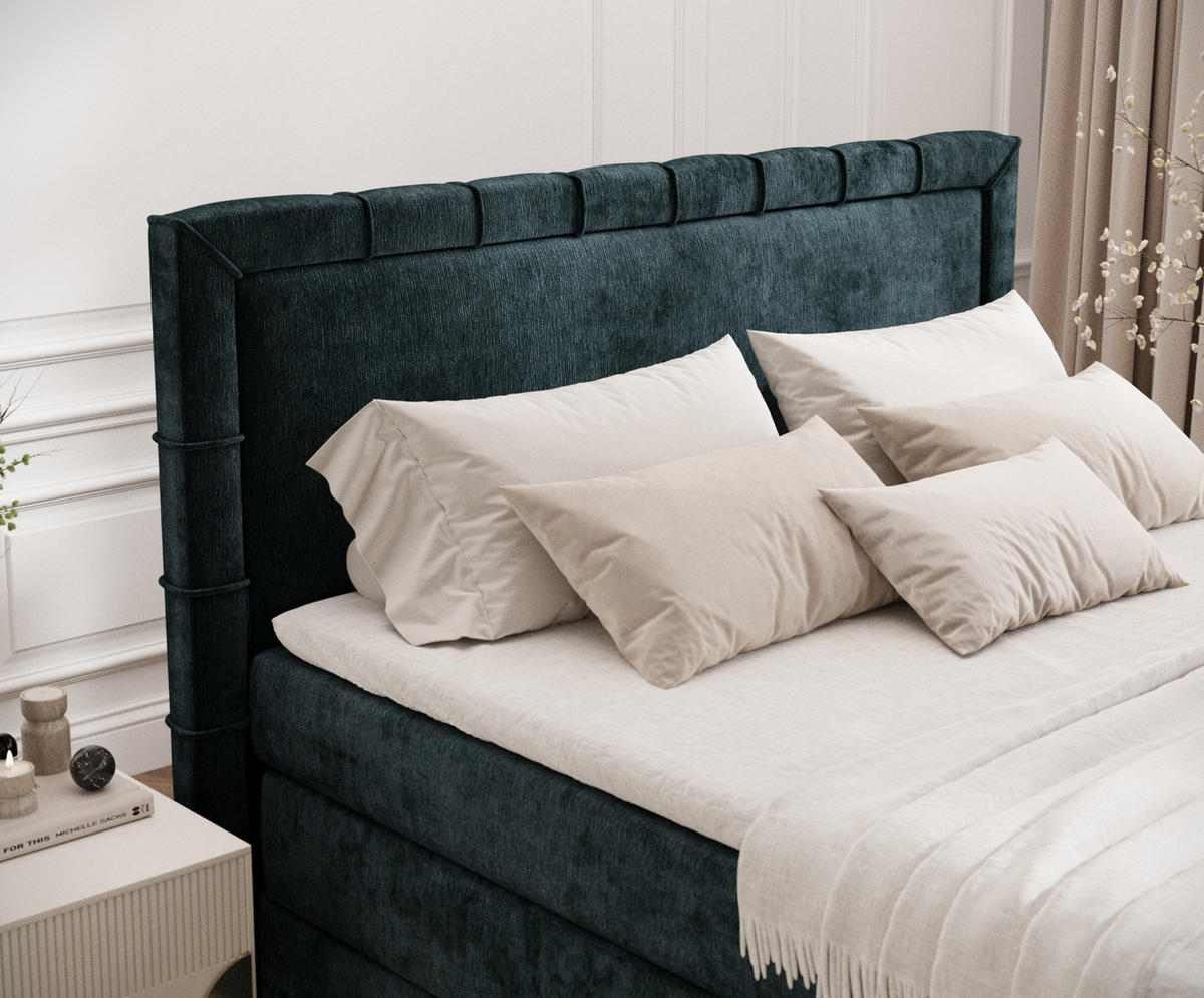 BOXSPRINGBETT Rosabel Dunkelgrün 160/200 cm mit Matratze und Topper - Dunkelgrün/Schwarz, Holz/Holzwerkstoff (160/200cm) - Maison de Reve