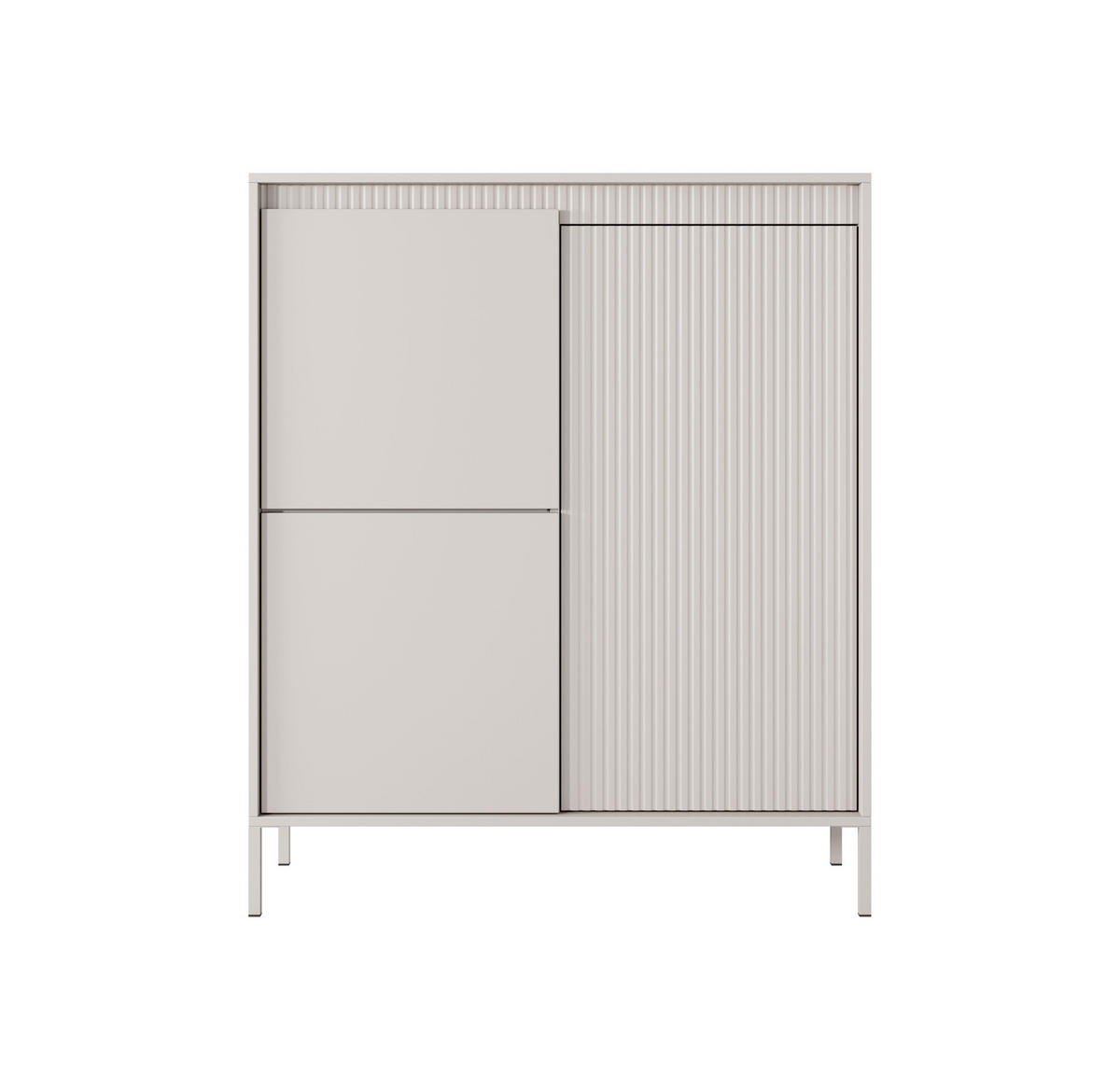 HIGHBOARD Ferrato A 104 cm Beige - mit 3 Türen, 5 Fachböden und Riffel-Optik - Beige, Holz/Holzwerkstoff (103/123/39cm) - Ravio
