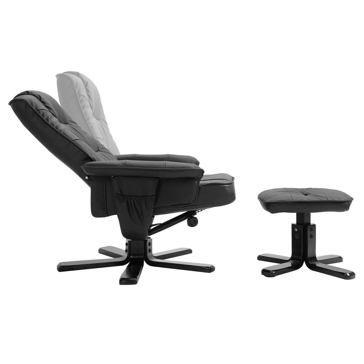 RELAXSESSEL KUNSTLEDER, SET MIT HOCKER CHARLY - Schwarz, Textil (76/87/61cm) - IDIMEX