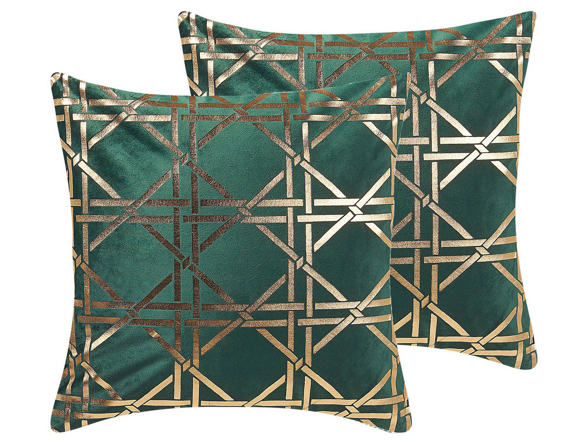 DEKOKISSEN 2er-Set Dunkelgrün 45/45 cm Cassia - Dunkelgrün, Textil (45/45cm) - Beliani