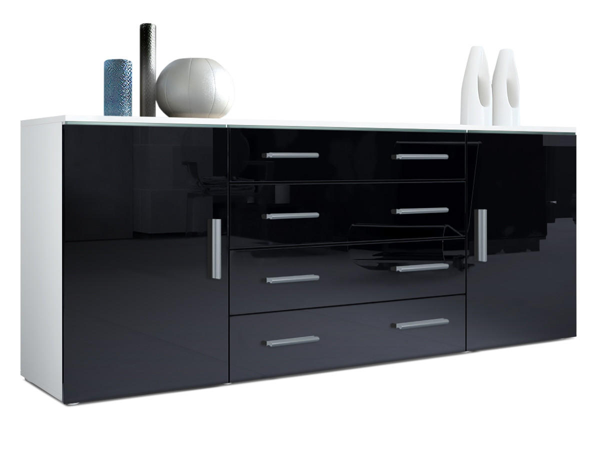 Vladon Sideboard Schwarz Hochglanz 166x72x35 cm