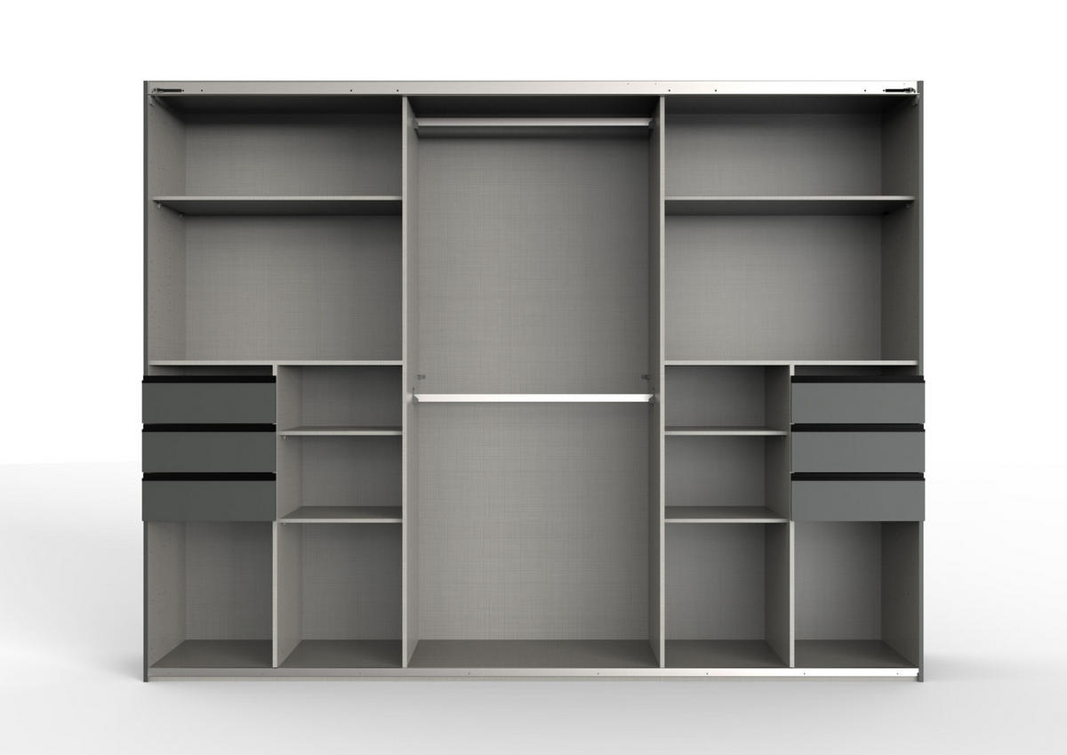 KLEIDERSCHRANK Saigon in Plankeneiche und schwarzen Griffen mit einer Spiegel Türfront – Schwebetürenschrank 3 türig - 270 cm Breite - Braun, Holzwerkstoff (80/200/120cm)