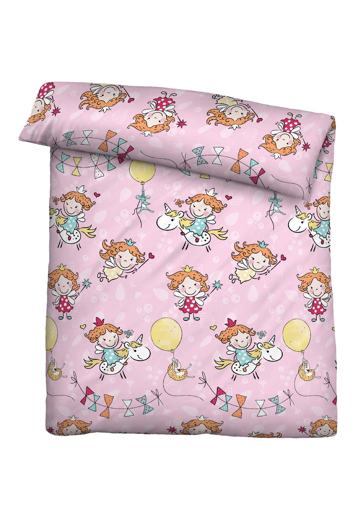 BETTWÄSCHE-GARNITUR Biber Einhorn rose, 135x200 cm + 80x80 cm - Rosa, Textil (135/200cm) - biberna